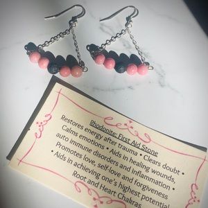 Rhodonite Lava Stone Earrings - image 1